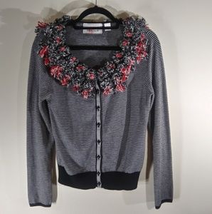 Karen Nicol Anthropologie Striped Pompom Sweater M